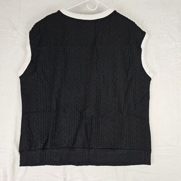 Knitted Sleeveless Cardigans Pants Lounge Set Women XL Black White Trim - Picture 4 of 14
